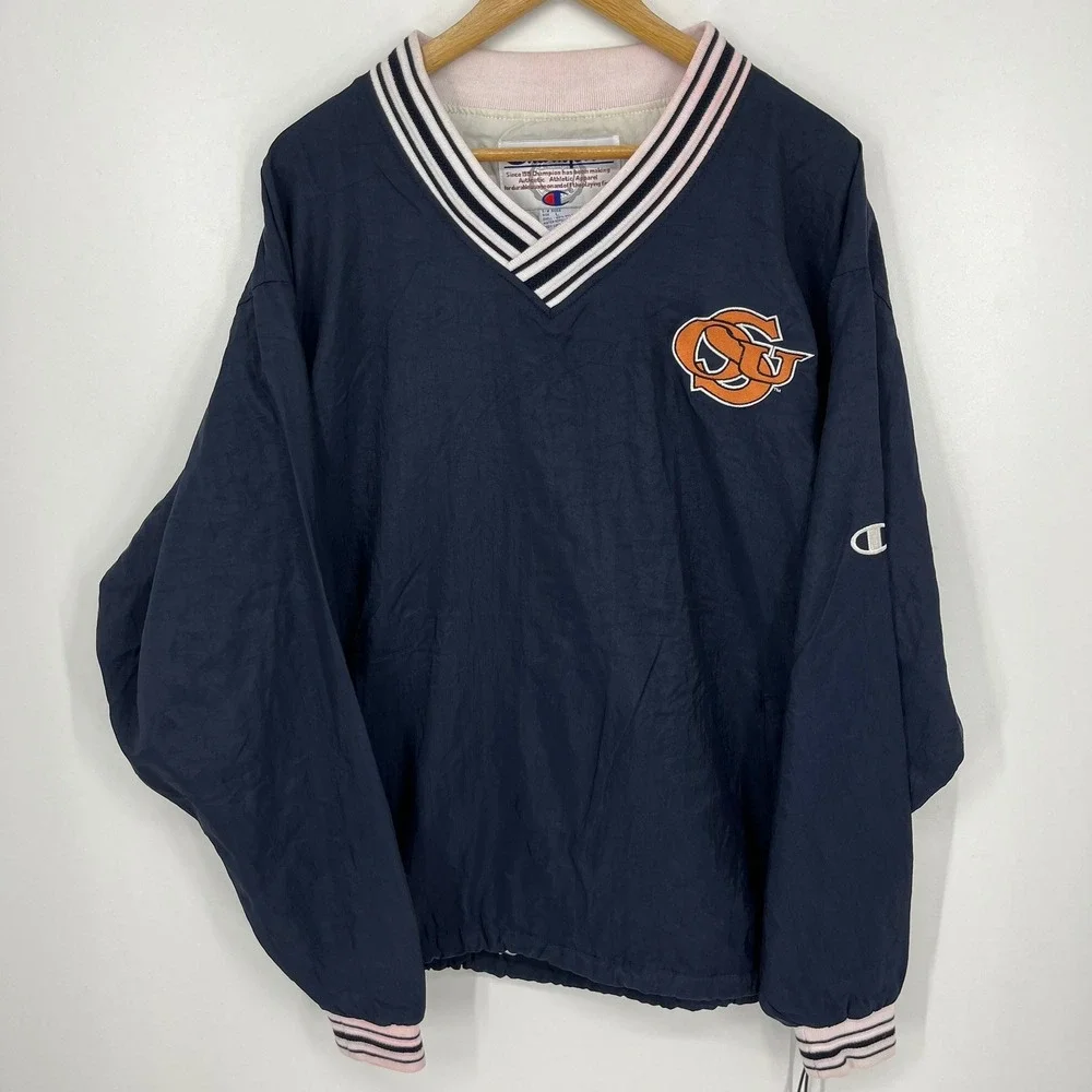 Champion Oregon State Beavers V-Neck Windbreaker Navy Blue Mens Large Vtg 90s